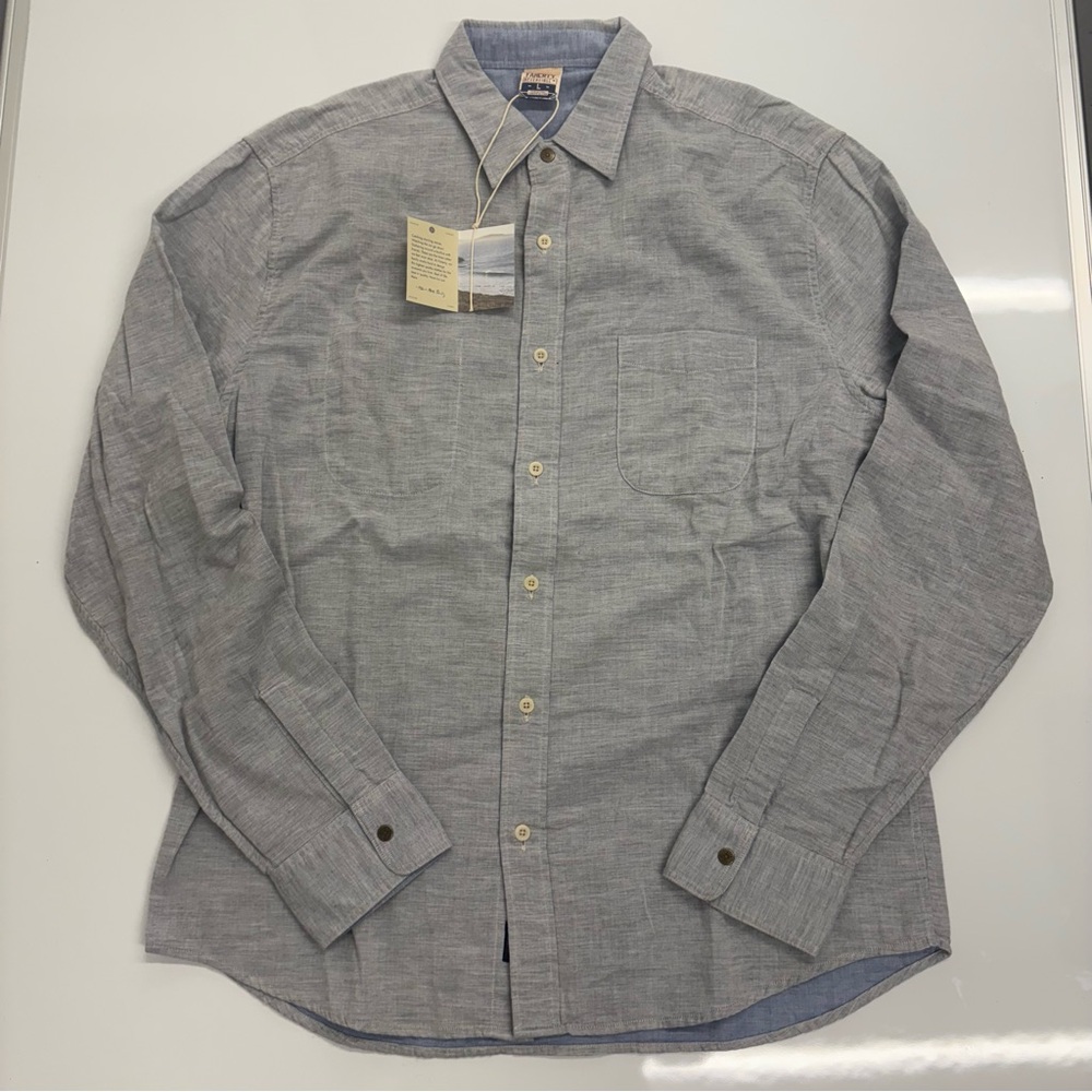 Faherty Reversible Belmar Shirt Men’s Large Grey Blue Chambray NWT $148